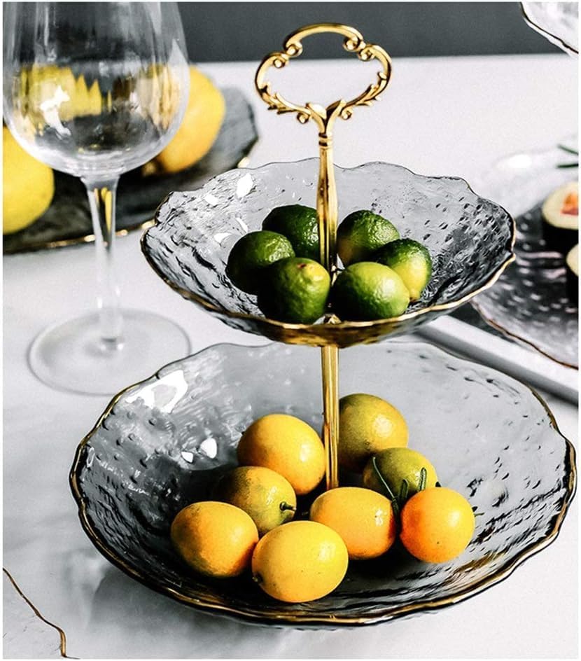Clear Cake and Dessert Serving Stand - Elegant 2 Tier Serving Tray with Gold Metal Stand - Luxury and Durable Design for High-End Hospitality Enthusiasts
