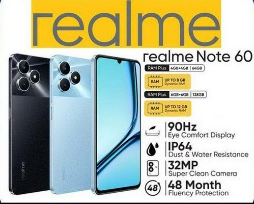 NEW ARRIVALS!! Realme Note 60- 6.74 Inch IPS LCD Display, 4+128GB RAM- Expandable Upto 8GB(4+4) RAM, 5000mAh, Android 14, Fingerprint  32MP Rear & 5MP Front Camera, 10W Fast Charging smartphones