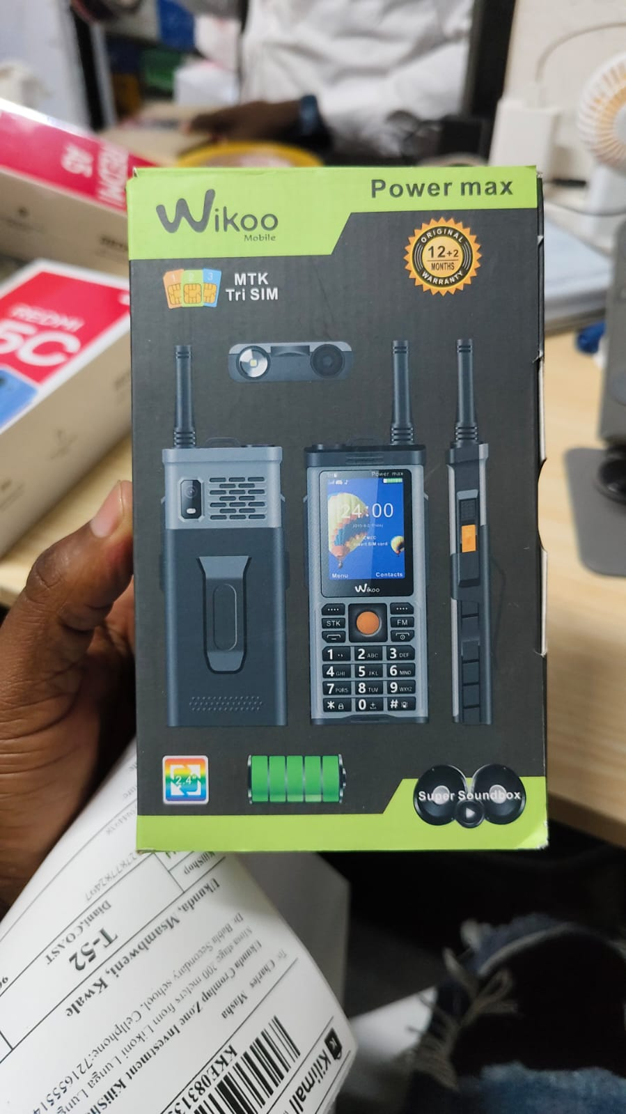 Wikoo Powermax 2.4" screen size TRIPLE SIM CARD Keypad Phone with super sound box 2500mAh battery capacity With wireless fm, Facebook ,Vibration ,Bright torch ,HD Camera featured phone