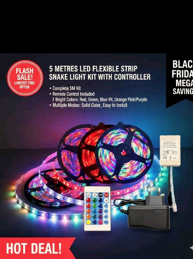 5m RGB Red,blue,green Flexible Snake Light Strip Kit With Remote Controller & Power Supply with Double layer self-adhesive tape LED strips with high strength and high reliability