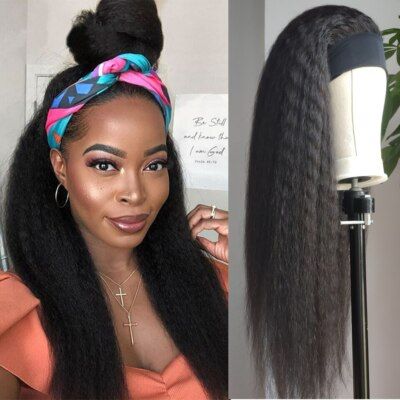 Long Classy Kinky straight Semi-human headband wig Synthetic Extensions