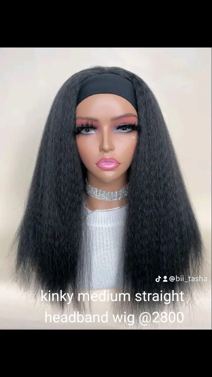 Long Classy Kinky straight Semi-human headband wig Synthetic Extensions