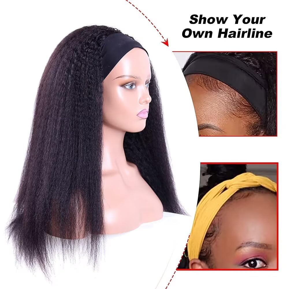 Long Classy Kinky straight Semi-human headband wig Synthetic Extensions