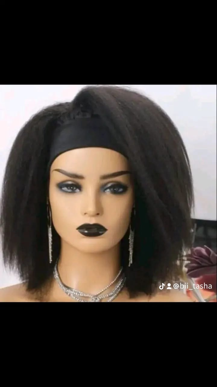 EASY TO WEAR & STYLE; GLUELESS SEMI HUMAN KINKY STRAIGHT BOB  Synthetic Extensions