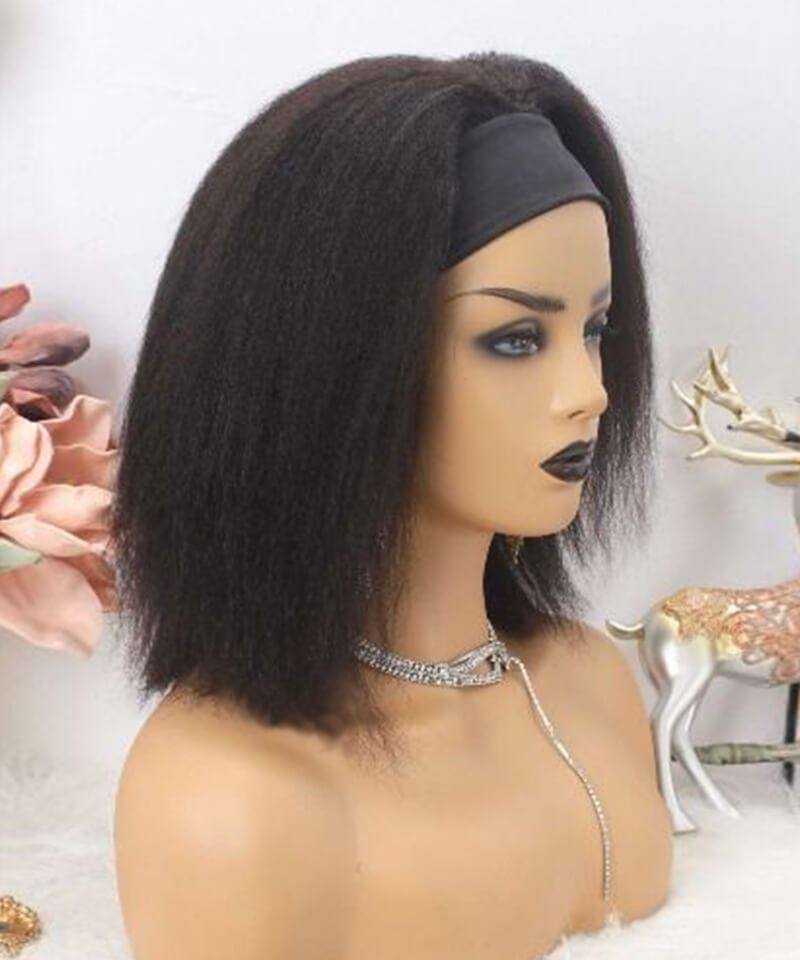 EASY TO WEAR & STYLE; GLUELESS SEMI HUMAN KINKY STRAIGHT BOB  Synthetic Extensions