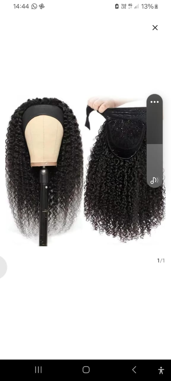 Kinky Curly Headband semi-human wig, a glueless, breathable cap and secure fit and heat-friendly can be styled and dyed Synthetic Extensions