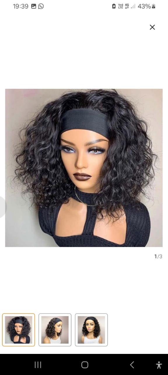 Water Wave Headband Wig Semi- Human Hair 150% Density Afro Wigs for Black Women Natural Curls 10A Glueless Human Hair Wigs Synthetic Extensions