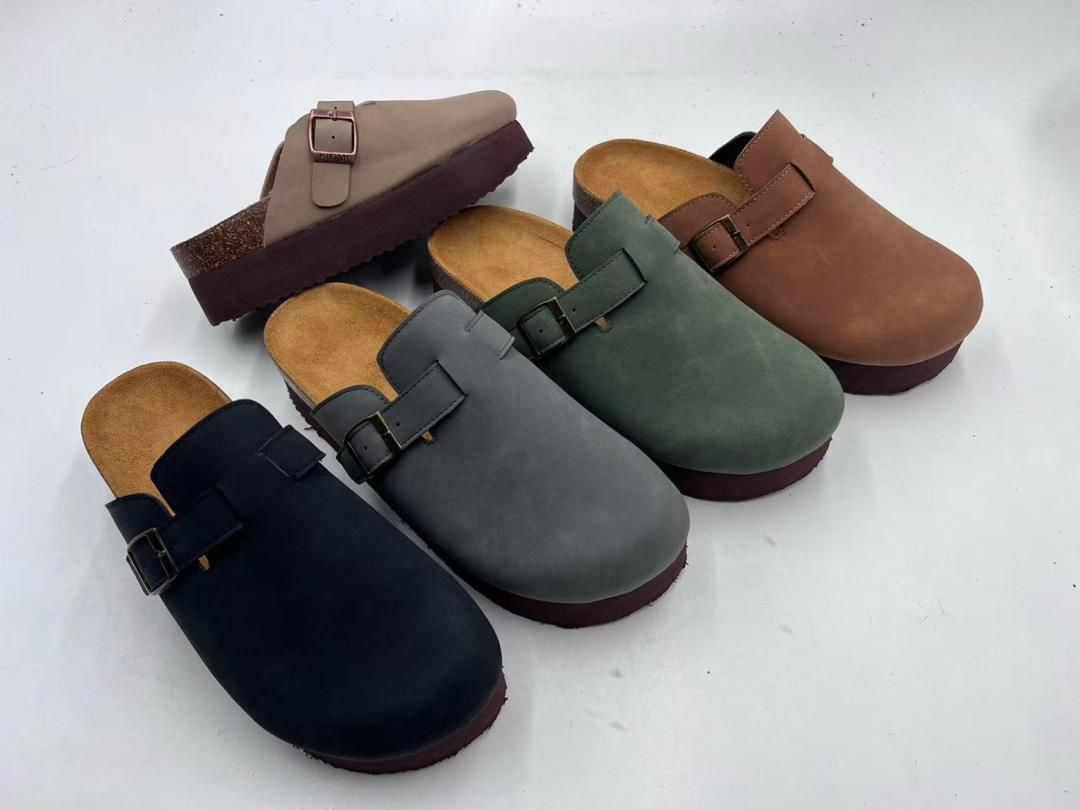 Unisex Suede Clogs Cork Footbed Sandals Comfort Platform women Mules with Arch Support Adjustable Buckle Slip On Slippers