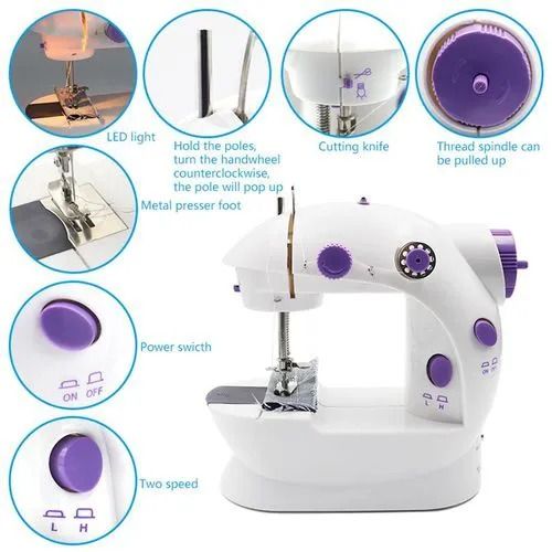 Portable Mini Handheld Household Multi Function Electric Sewing Machine with Accessories for professional and DIY.Mini sewing machine offers double threads and perfect stitch control. Nice sight and m
