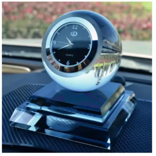 Elegant Crystal Globe Car Perfume Diffuser with Clock – High-Quality Liquid Glass Air Freshener for Vehicle Interior Decoration & Gift