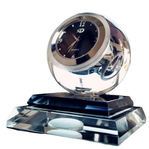 Elegant Crystal Globe Car Perfume Diffuser with Clock – High-Quality Liquid Glass Air Freshener for Vehicle Interior Decoration & Gift