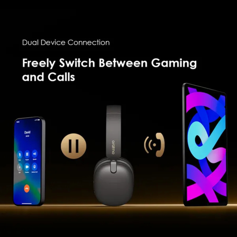 Oraimo BoomPop Lite Over-Ear Wireless Bluetooth Headphones ENC 65H Playtime Sound360 Spatial Audio Noise Cancelling Dual Connectivity Low Latency Gaming Foldable 40mm Drivers Type-C Charge Head Phones