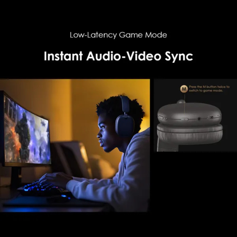 Oraimo BoomPop Lite Over-Ear Wireless Bluetooth Headphones ENC 65H Playtime Sound360 Spatial Audio Noise Cancelling Dual Connectivity Low Latency Gaming Foldable 40mm Drivers Type-C Charge Head Phones