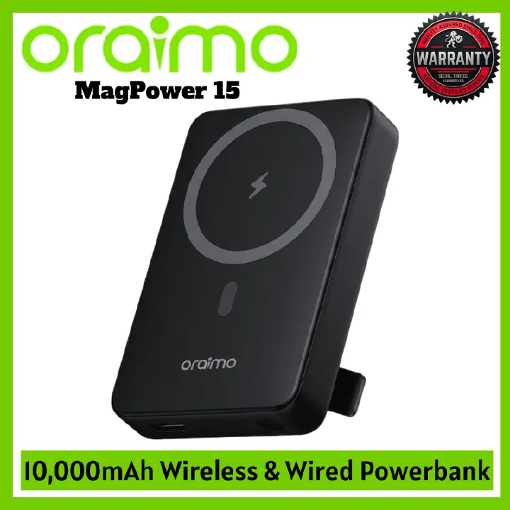Oraimo MagPower 15 10000mAh Power Bank Wireless Magnetic Powerbank 15W MagSafe Fast Charge 22.5W Wired Power Bank for iPhone Android Smartphone Phone Fast Charging Foldable Stand 3 Device Charger