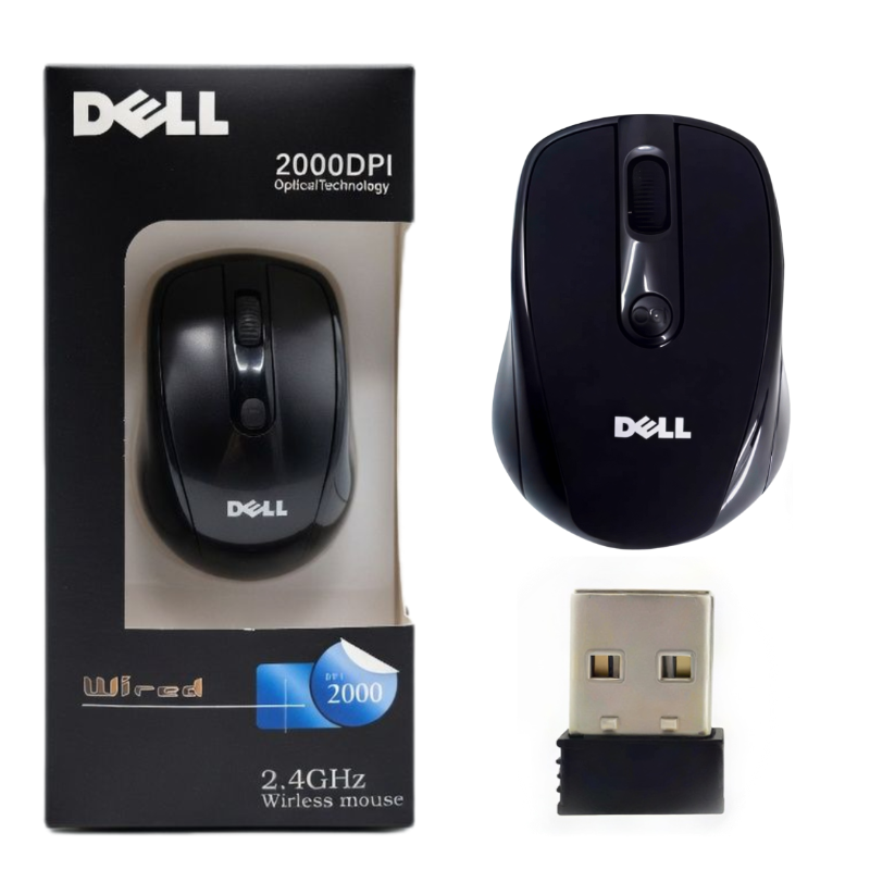 DELL Wireless 2000 DPI Optical Mouse Mice 2.4GHz Cordless USB Nano Receiver Ergonomic Lightweight for Laptop Computer Desktop PC Plug and Play High Precision Compatible Windows macOS Linux