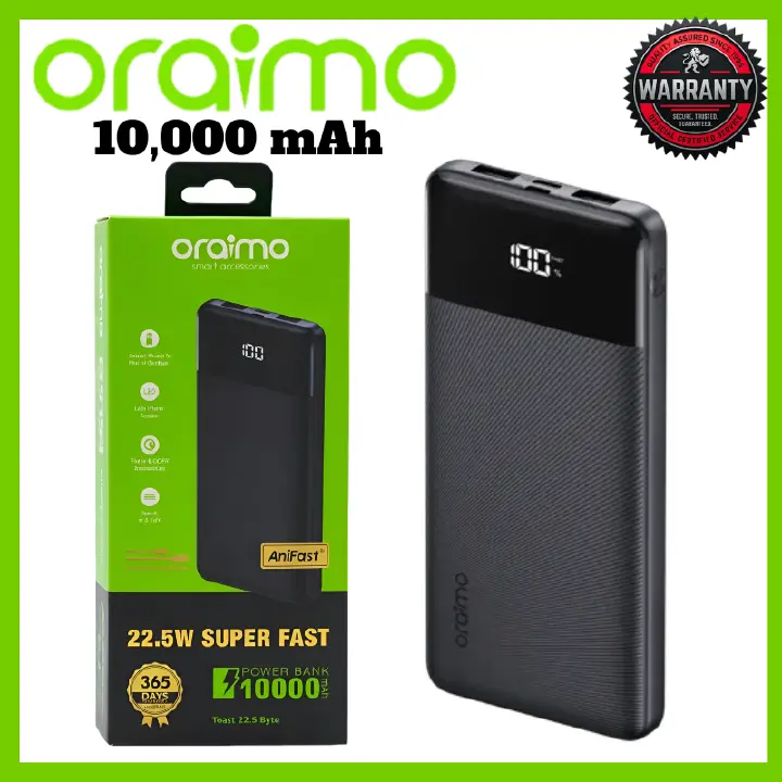 Oraimo Traveller Power Bank 30000mAh 27000mAh 20000mAh 10000mAh 12W Smart Fast Charging Slim Portable Power Bank type C Charging universal Compatibility Powerbank with overcharge protection