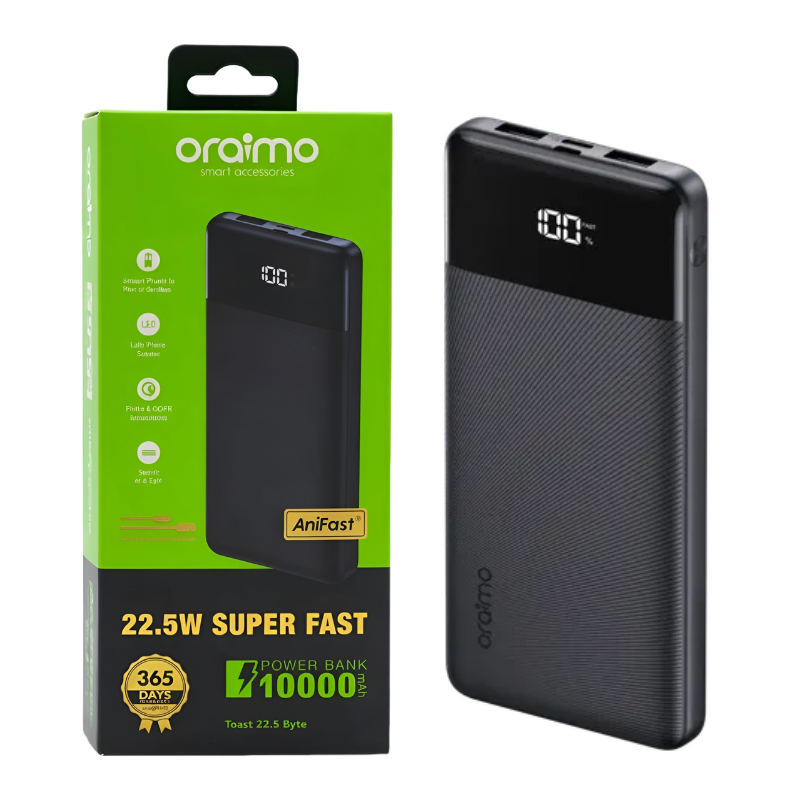 Oraimo Traveller Power Bank 30000mAh 27000mAh 20000mAh 10000mAh 12W Smart Fast Charging Slim Portable Power Bank type C Charging universal Compatibility Powerbank with overcharge protection