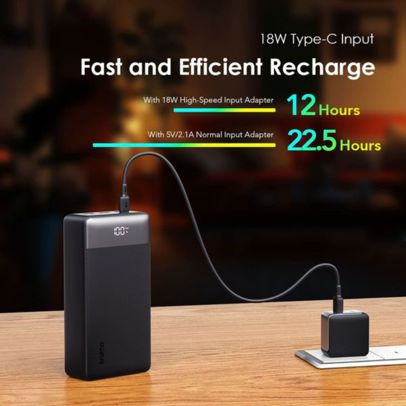 Oraimo PowerBox 400 Vision 40000mAh Power Bank Fast Charging 22.5W Powerbank - AniFast LED Display 4 Outputs 40000 mAh Power Bank for Smartphones Laptops Smartwatch Meta Glasses