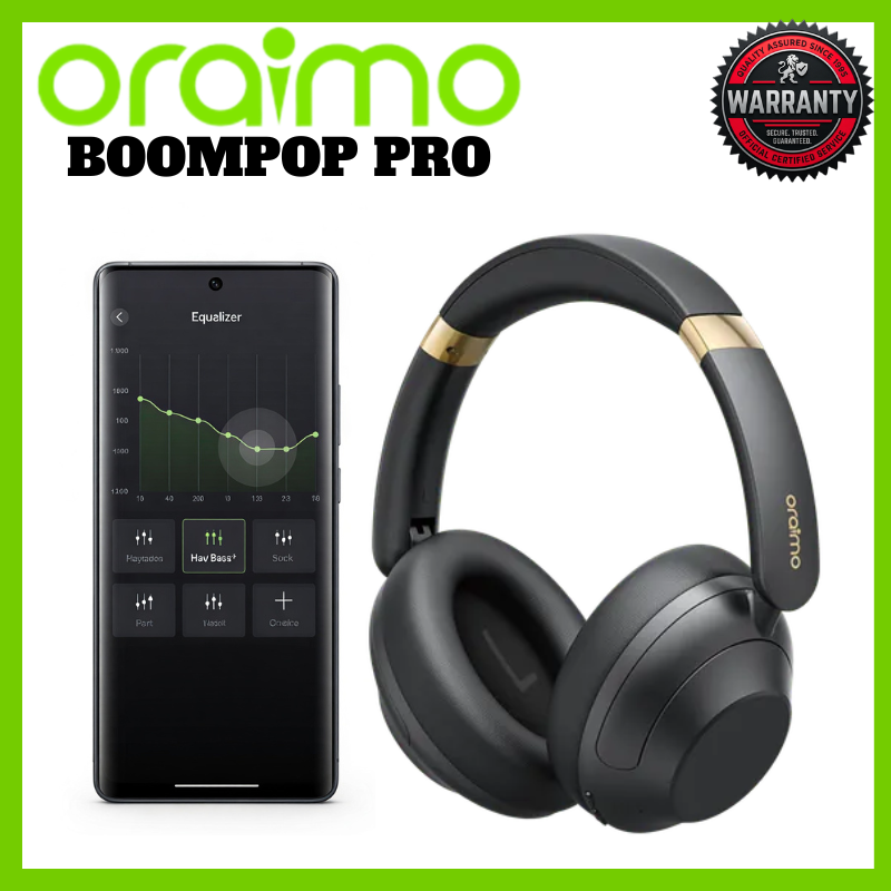 Oraimo BoomPop Pro Headphones Hybrid ANC Bluetooth Wireless Deep Bass 82 Hours Battery Dual Multipoint Touch Swipe ENC Calls Compatible with Smart Phones Laptops and Earbuds for Gaming Travel Office