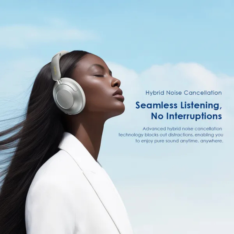 Oraimo BoomPop Pro Headphones Hybrid ANC Bluetooth Wireless Deep Bass 82 Hours Battery Dual Multipoint Touch Swipe ENC Calls Compatible with Smart Phones Laptops and Earbuds for Gaming Travel Office