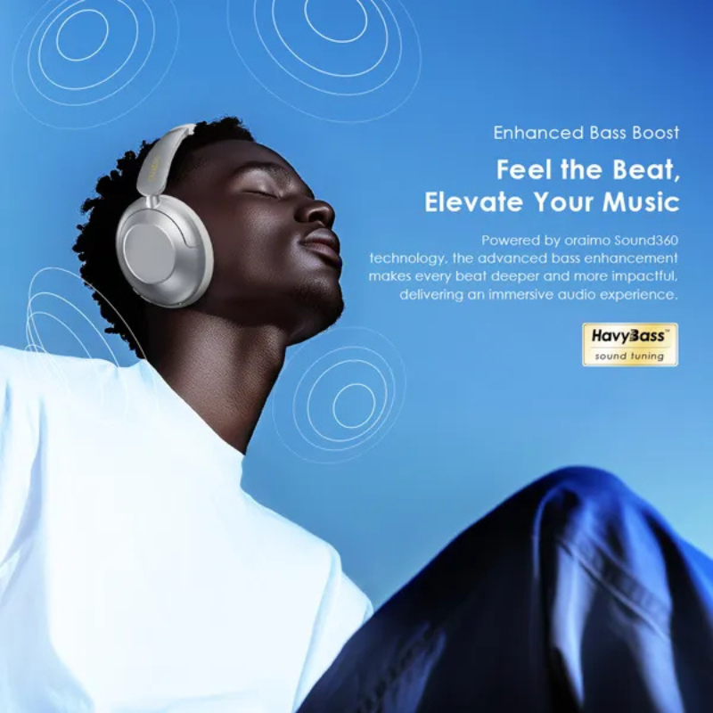 Oraimo BoomPop Pro Headphones Hybrid ANC Bluetooth Wireless Deep Bass 82 Hours Battery Dual Multipoint Touch Swipe ENC Calls Compatible with Smart Phones Laptops and Earbuds for Gaming Travel Office