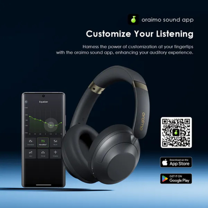 Oraimo BoomPop Pro Headphones Hybrid ANC Bluetooth Wireless Deep Bass 82 Hours Battery Dual Multipoint Touch Swipe ENC Calls Compatible with Smart Phones Laptops and Earbuds for Gaming Travel Office