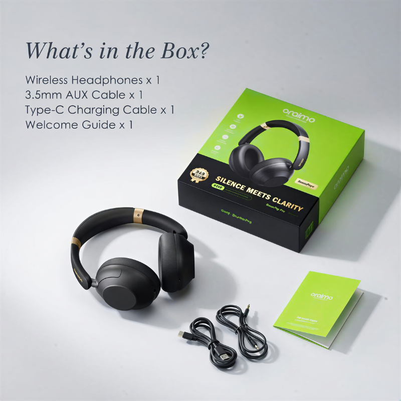 Oraimo BoomPop Pro Headphones Hybrid ANC Bluetooth Wireless Deep Bass 82 Hours Battery Dual Multipoint Touch Swipe ENC Calls Compatible with Smart Phones Laptops and Earbuds for Gaming Travel Office