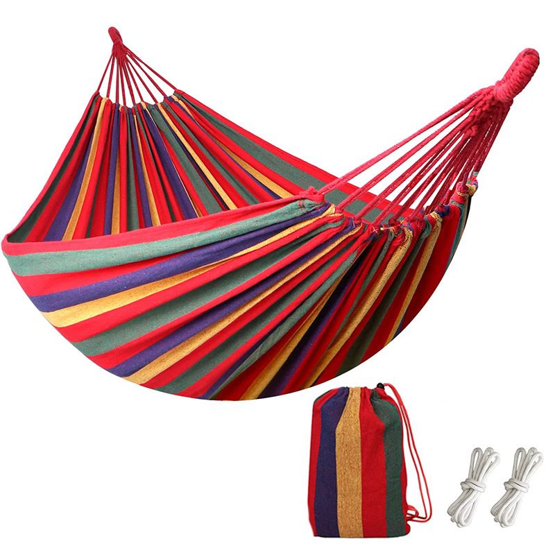 Large Portable Cotton Hammock for 2 Adults – Heavy-Duty Double Camping Hammock (300KG Capacity), Foldable Outdoor Garden Swing Bed for Travel, Beach & Backyard