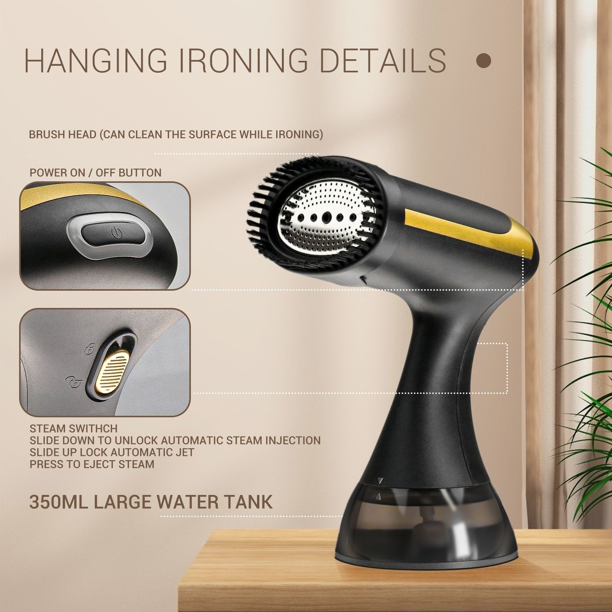 1500W Handheld Garment Steamer – 300ML Portable Clothes Steamer, Fast Heat-Up Wrinkle Remover with Continuous Steam for Curtains, Clothes & Travel Kenya- Black