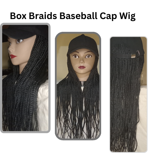 Braided Wig 24 Inch Box Braids Baseball Cap – Ready to Wear Adjustable Cap Wig for Women, Lightweight Natural Look Synthetic Hair, Handmade by Simply Aliah