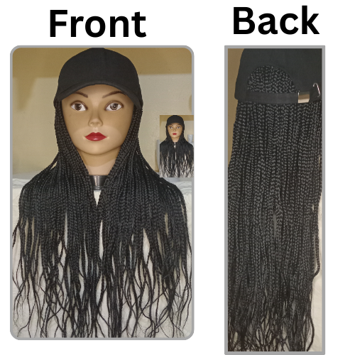 Braided Wig 24 Inch Box Braids Baseball Cap – Ready to Wear Adjustable Cap Wig for Women, Lightweight Natural Look Synthetic Hair, Handmade by Simply Aliah