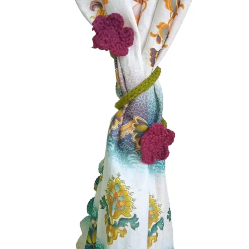 1 pc Handmade Crochet Curtain Tieback with Floral Design – Sage Green Rope Holdback for Home Décor (Elegant & Durable)