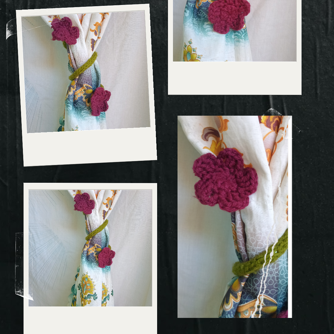 1 pc Handmade Crochet Curtain Tieback with Floral Design – Sage Green Rope Holdback for Home Décor (Elegant & Durable)