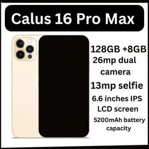 Calus 16 Pro Max Android 14 Smartphone 128GB ROM + 8GB RAM 6.6-inch IPS LCD screen display and 5200mAh battery capacity OCTA-CORE Processor 26MP dual main camera + 13MP Selfie Android Smartphone