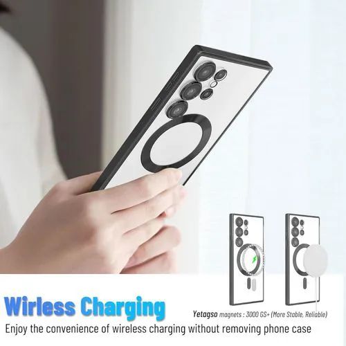 Luxury Magnetic Phone Case for Samsung Galaxy S22/S23/S24 Ultra 5G – Black & Light Blue, MagSafe Compatible, Wireless Charging, Shockproof Cover