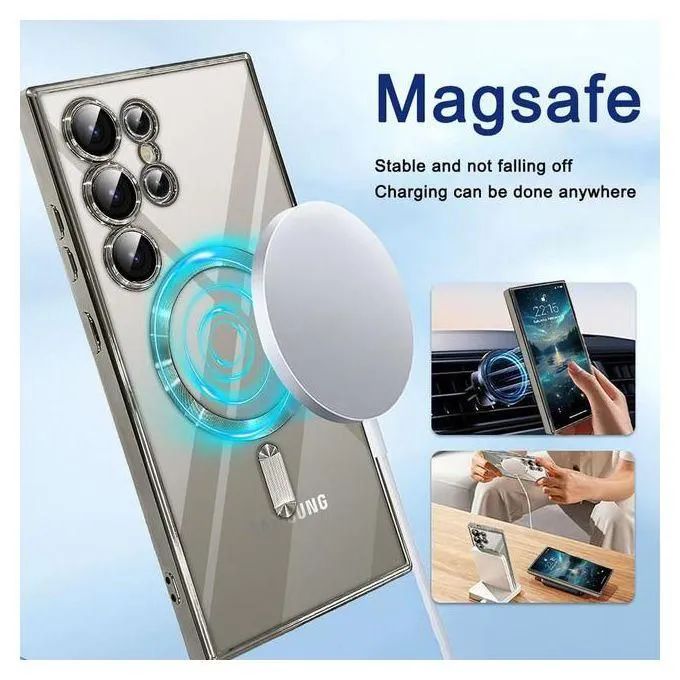 Luxury Magnetic Phone Case for Samsung Galaxy S22/S23/S24 Ultra 5G – Black & Light Blue, MagSafe Compatible, Wireless Charging, Shockproof Cover