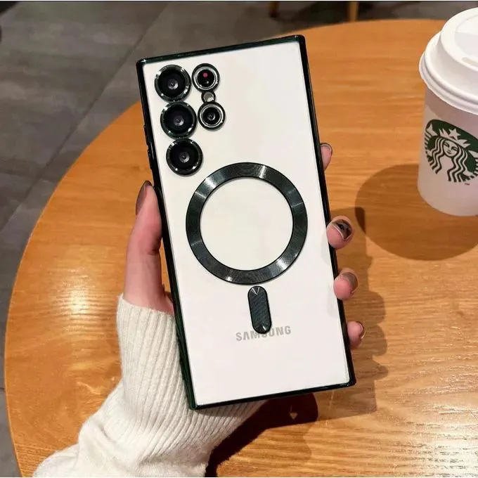 Luxury Magnetic Phone Case for Samsung Galaxy S22/S23/S24 Ultra 5G – Black & Light Blue, MagSafe Compatible, Wireless Charging, Shockproof Cover