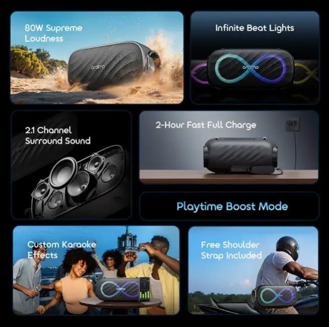 oraimo SpaceBox Pro 80W Karaoke-Support Wireless Bluetooth Speaker 2.1 Channel Surround Sound