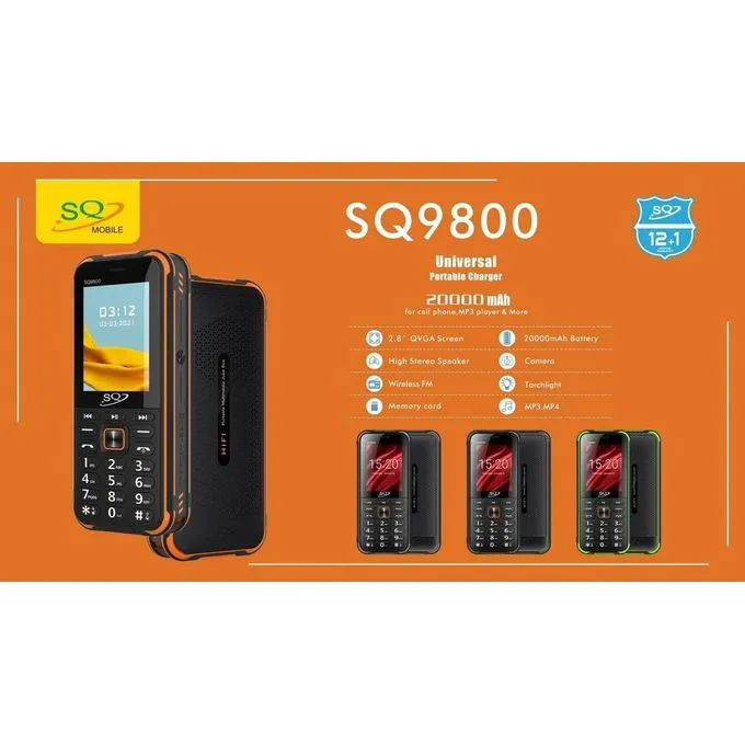 SQ Mobile Phone SQ 9800 Screen Display 2.8", Wireless FM,20000mAh Battery, Dual SIM Card,HD Camera ,HD Sound Quali