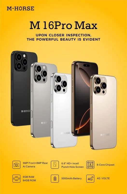 LIMITED OFFER!! M-HORSE M16 Pro Max 6.6'' HD + incell 4GB RAM + 64GB ROM 5MP Front camera +8MP Rear camera 5000mAh battery capacity side fingerprint UNLOCK Android 14 phone smartphone
