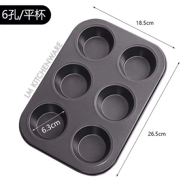 HIGH QUALITY!!
6 HOLE MUFFIN  BAKING TRAY (1pc) is a non stick material made of high quality carbon material for making your muffins more beautiful. It is suitable for long term use.