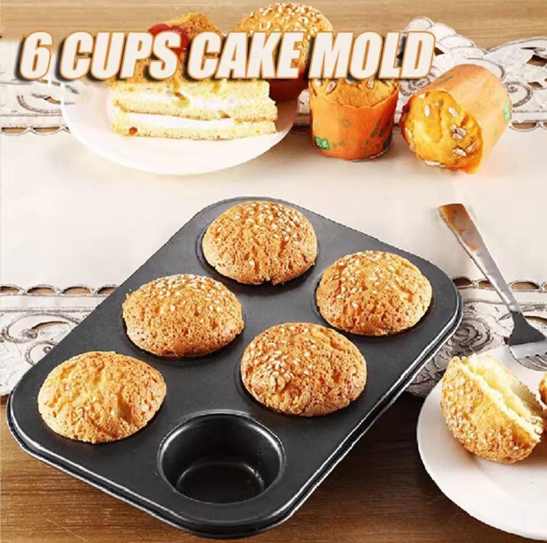 HIGH QUALITY!!
6 HOLE MUFFIN  BAKING TRAY (1pc) is a non stick material made of high quality carbon material for making your muffins more beautiful. It is suitable for long term use.