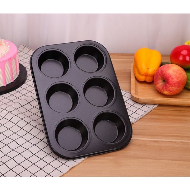 HIGH QUALITY!!
6 HOLE MUFFIN  BAKING TRAY (1pc) is a non stick material made of high quality carbon material for making your muffins more beautiful. It is suitable for long term use.