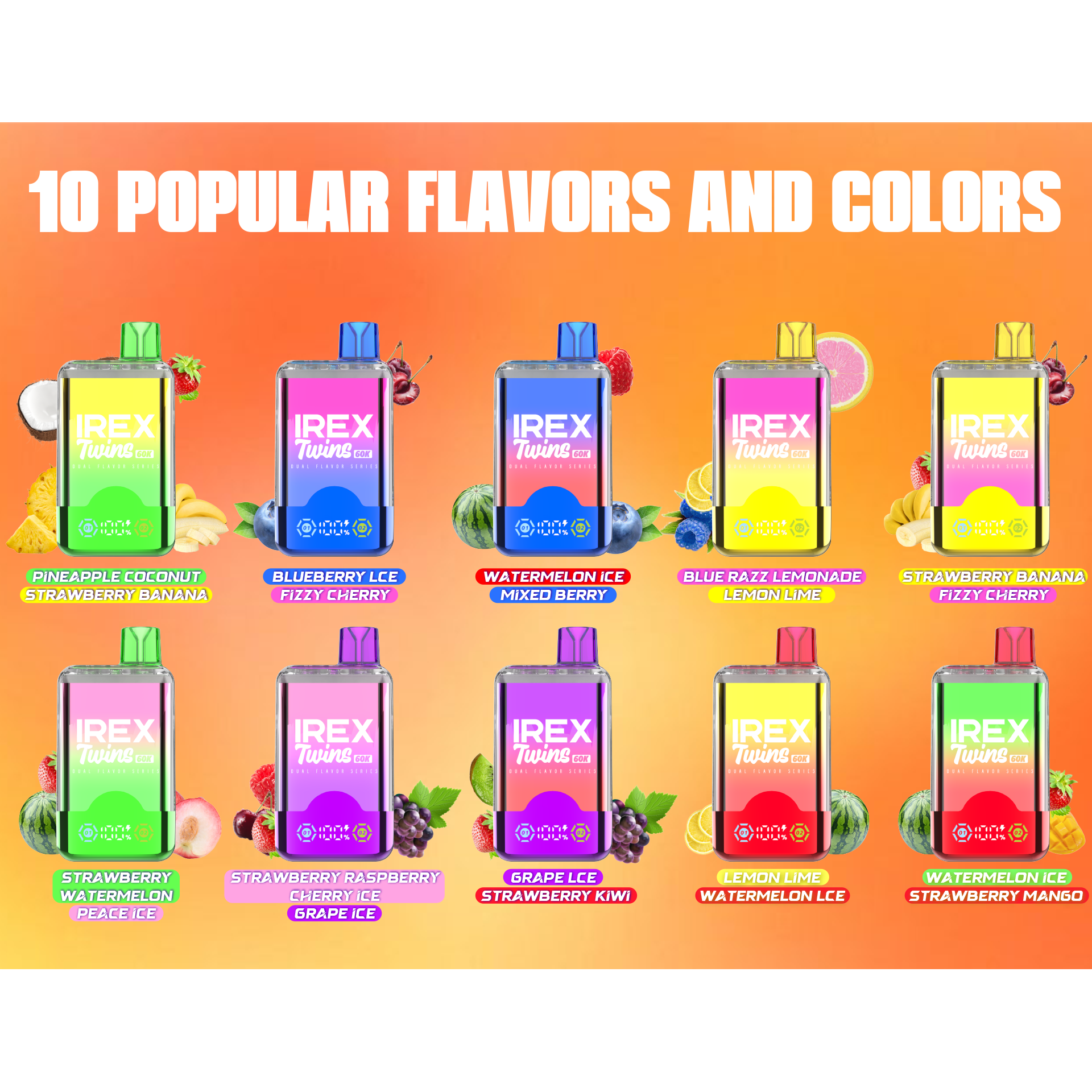 IREX Twins 60,000 Puffs Disposable Vape ~ 2 in 1 Multi Flavour Choice (Dual Tank), Rechargeable, Smart Display, Adjustable Airflow, 5% Nicotine