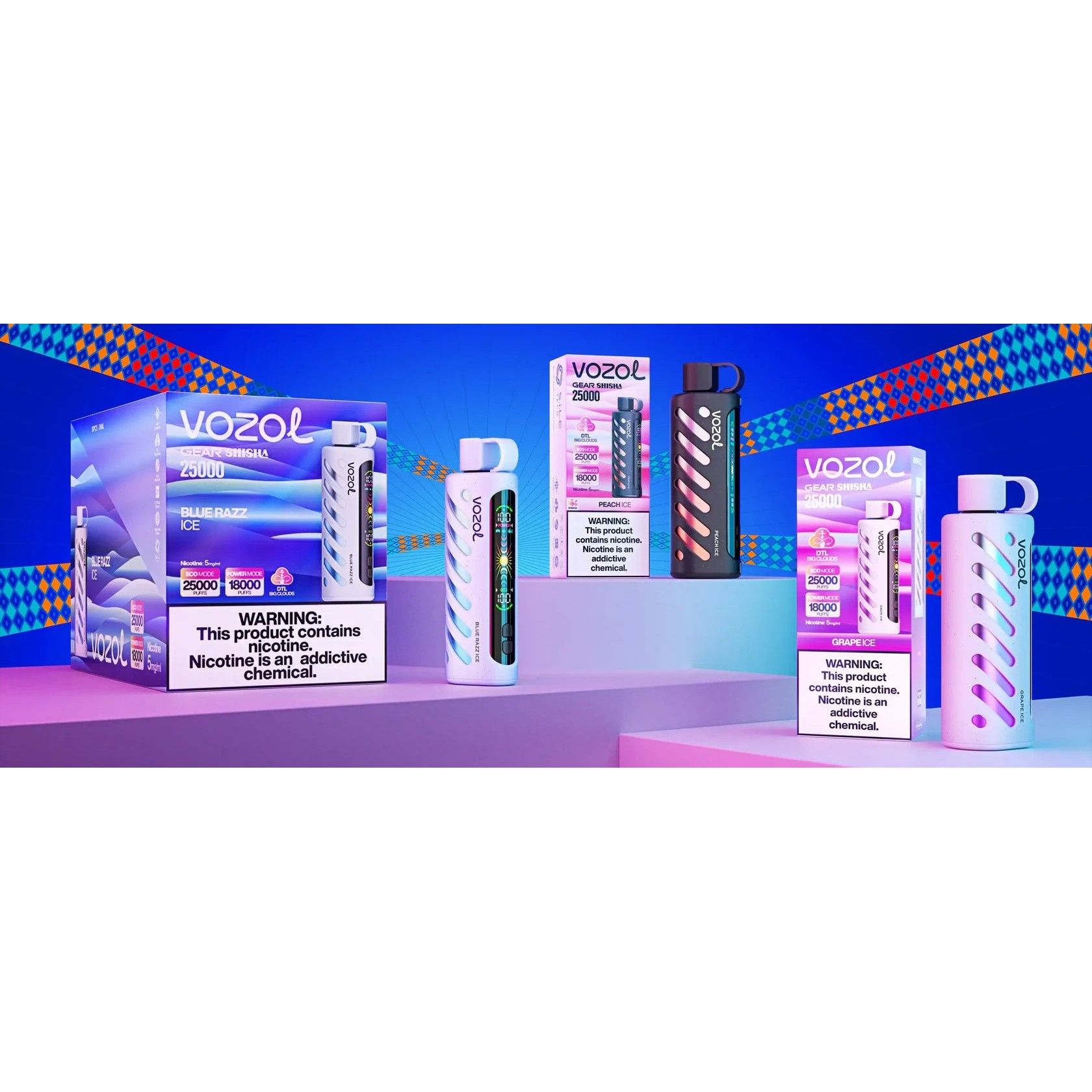 Vozol Gear Shisha 25K Disposable Vape ~ Rechargeable, 2.1-inch Colour Display, Adjustable Airflow, Dual Vape Mode, Audio Interactive, 5mg/ml (0.5%) Nicotine
