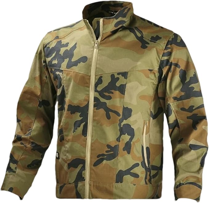 Men's Outdoor Combat Jacket - Full-Zip Camouflage Training Coat Tactical Windbreaker Jacket