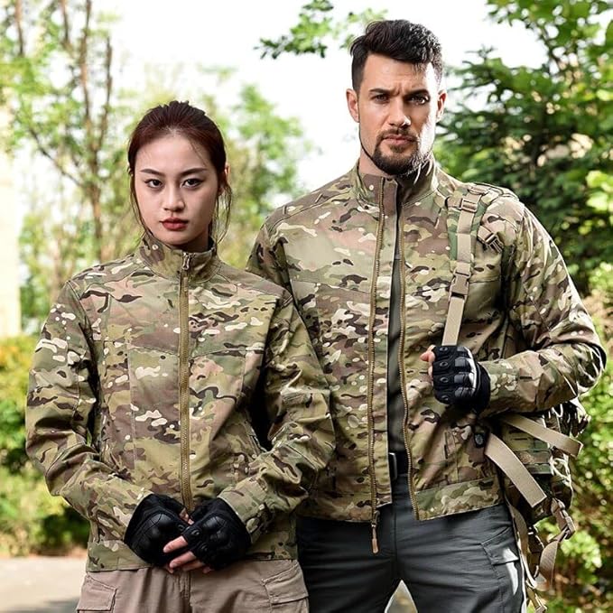 Men's Outdoor Combat Jacket - Full-Zip Camouflage Training Coat Tactical Windbreaker Jacket