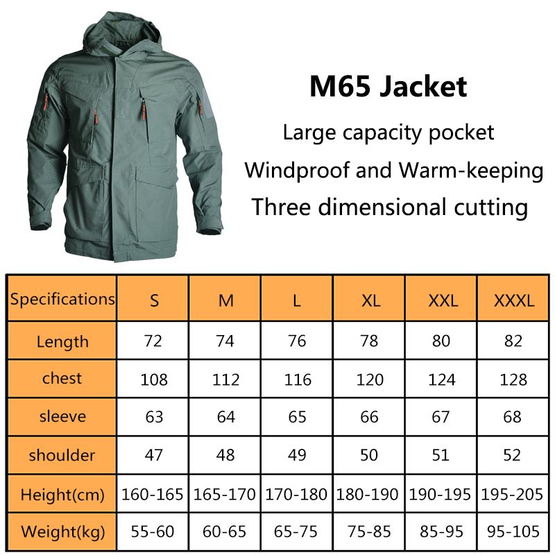 Multi-Pocket M65 Tactical Field Jacket - Durable Hooded Cargo Coat for Men and Women Waterproof Hooded Outdoor Windbreaker Hiking Trench Coat