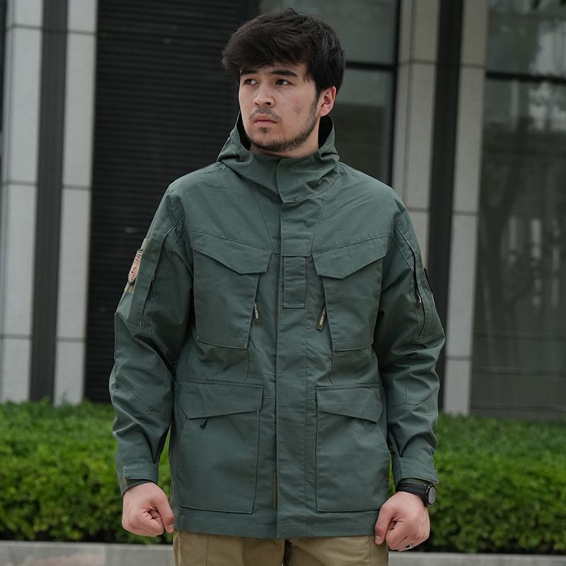 Multi-Pocket M65 Tactical Field Jacket - Durable Hooded Cargo Coat for Men and Women Waterproof Hooded Outdoor Windbreaker Hiking Trench Coat