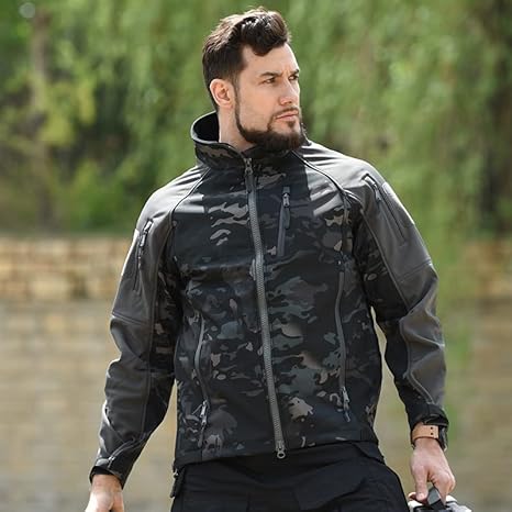 Men’s Soft Shell Tactical Jacket - Water-Resistant Fleece Lined Outdoor Coat Outdoor Soft Shell Jacket - Lightweight Thermal Training Jacket for Hiking